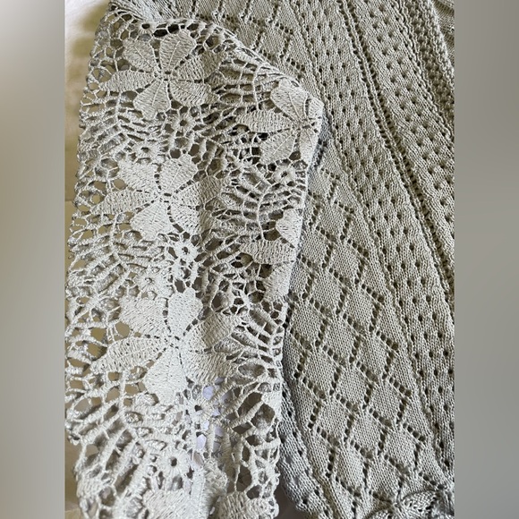 Light Gray Crochet Sleeve Cable Knit Women’s Sweater - Picture 12 of 14